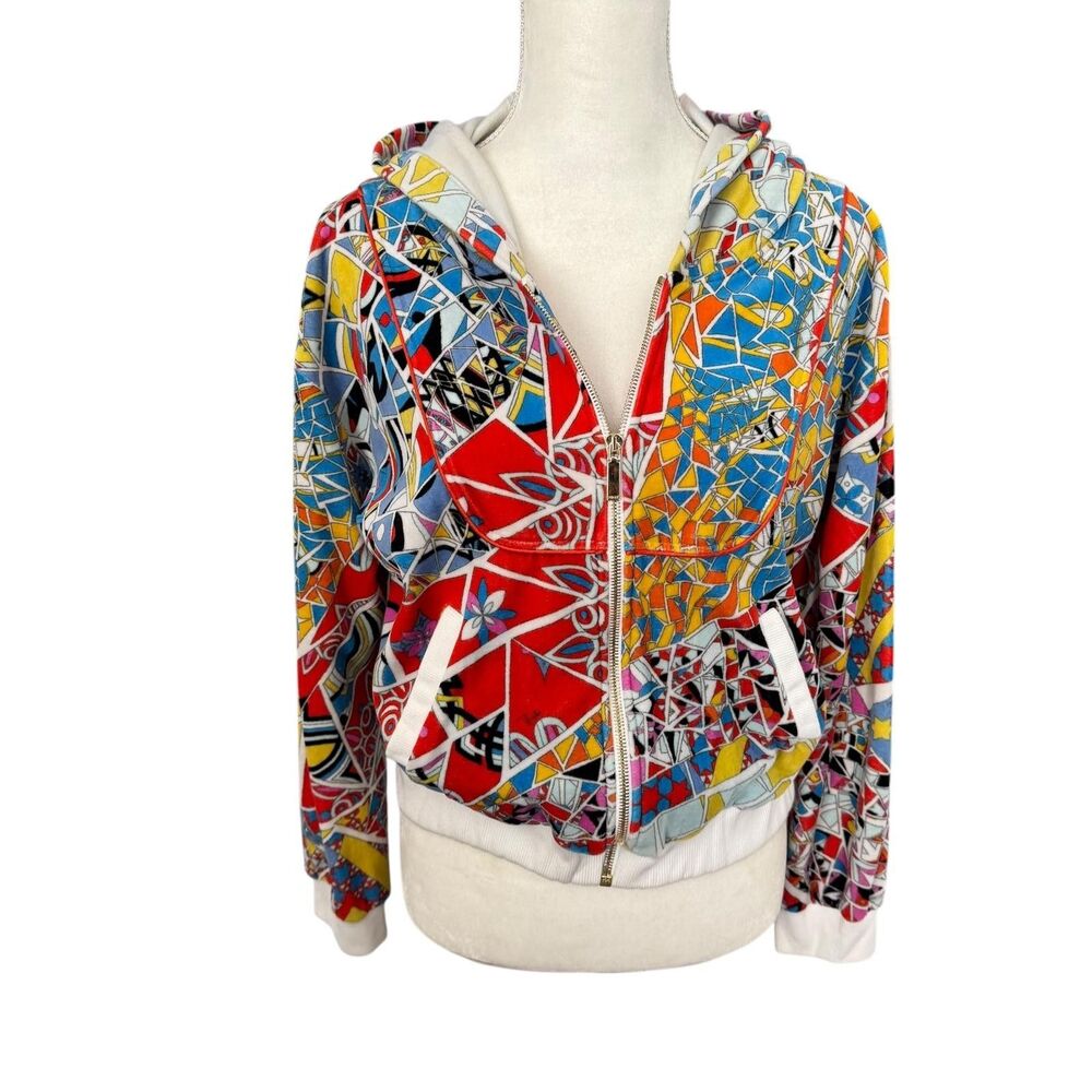 Emilio Pucci Hoodie Womens Size 8 Multicolor Mosaic Velour Full Zip Made‎ Italy